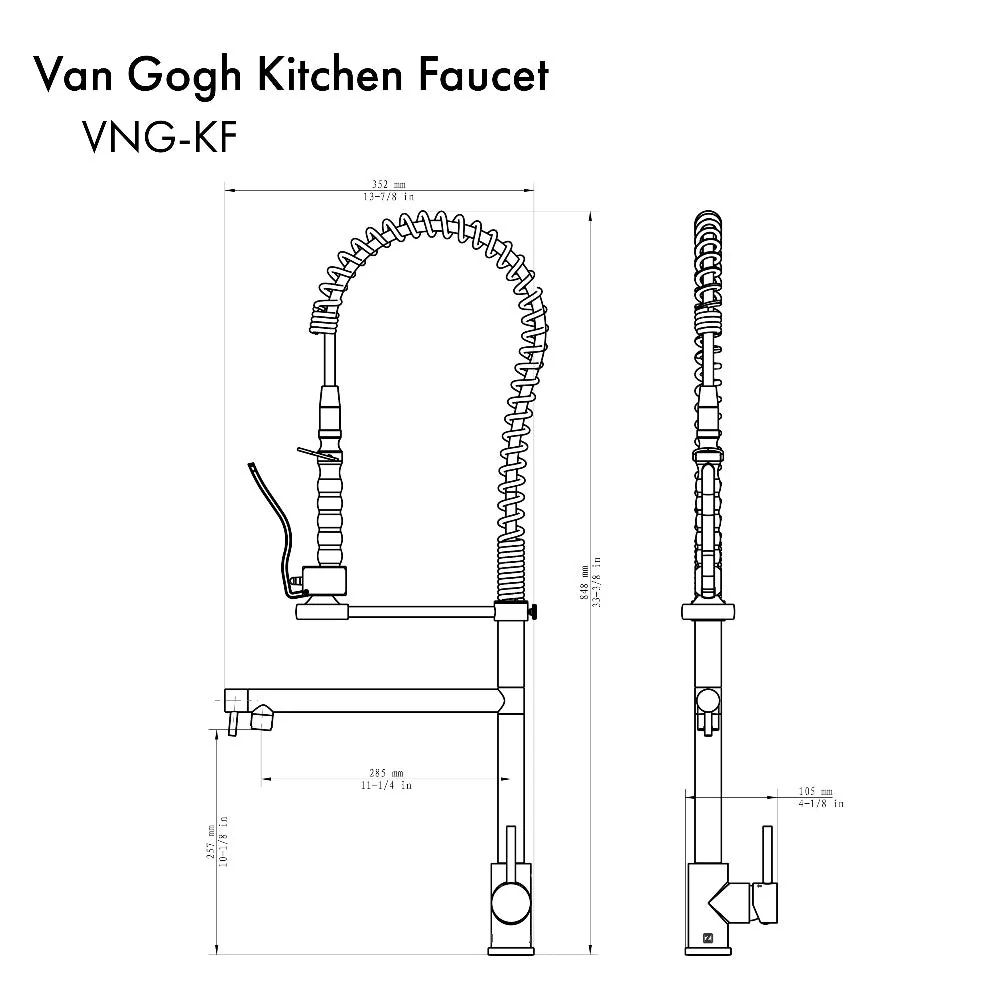ZLINE Van Gogh Pull Down Spring Kitchen Faucet with Pot Filler in Champagne Bronze (VNG-KF-CB) - Image 7