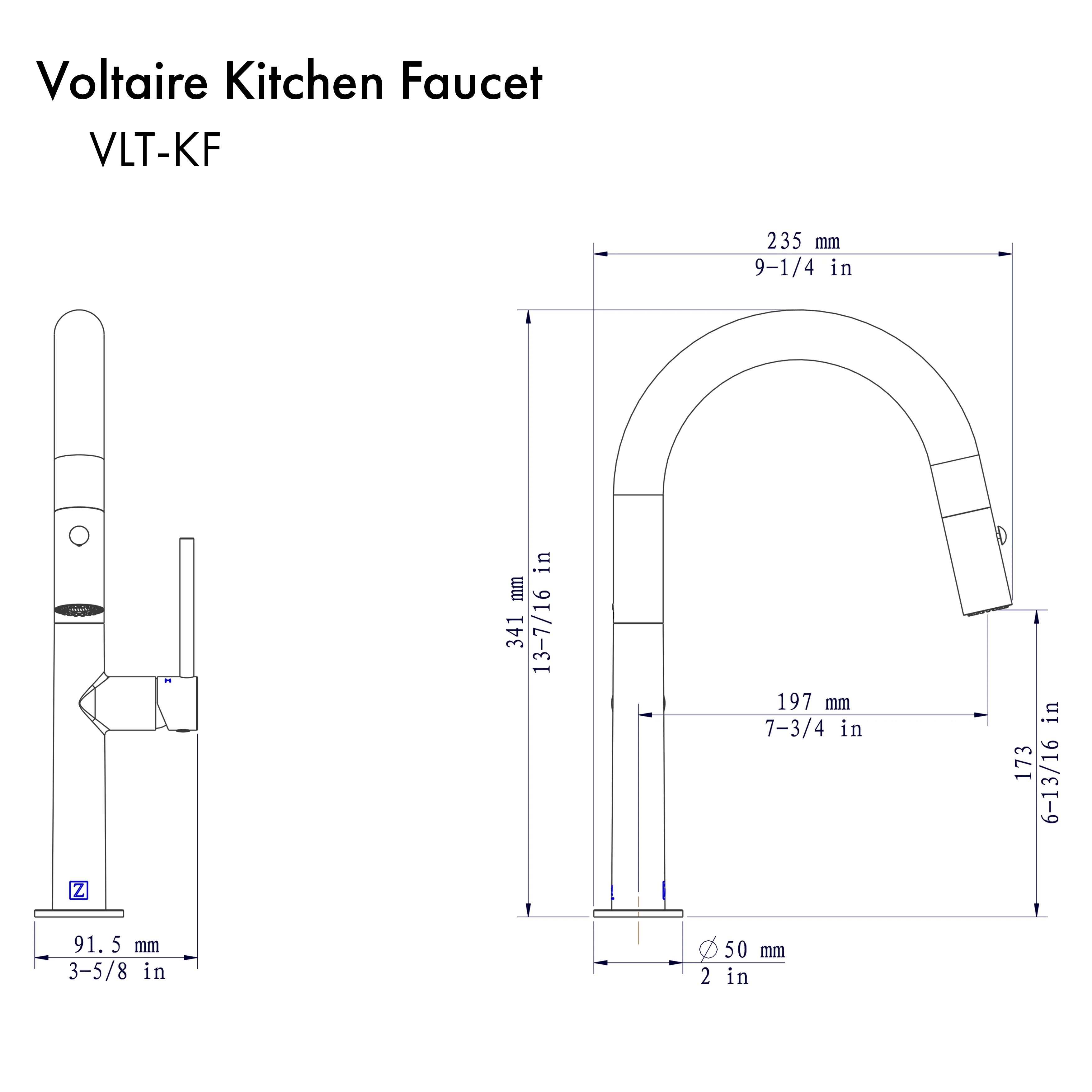 ZLINE Voltaire Pull Down Kitchen Faucet in Brushed Nickel (VLT-KF-BN) - Image 7