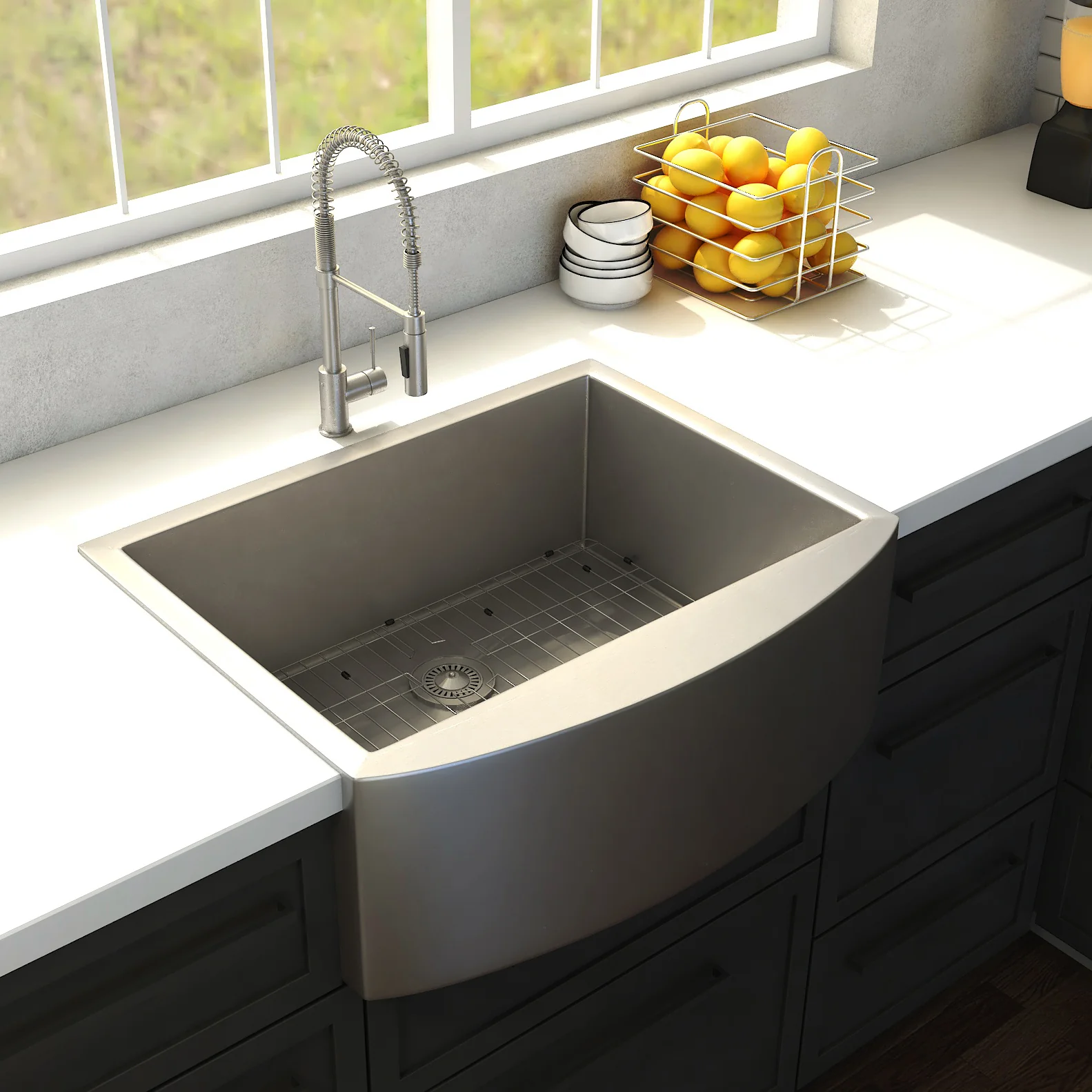 ZLINE 30 in. Zermatt Farmhouse Apron Mount Single Bowl Stainless Steel Kitchen Sink with Bottom Grid (SAS-30) - Image 11