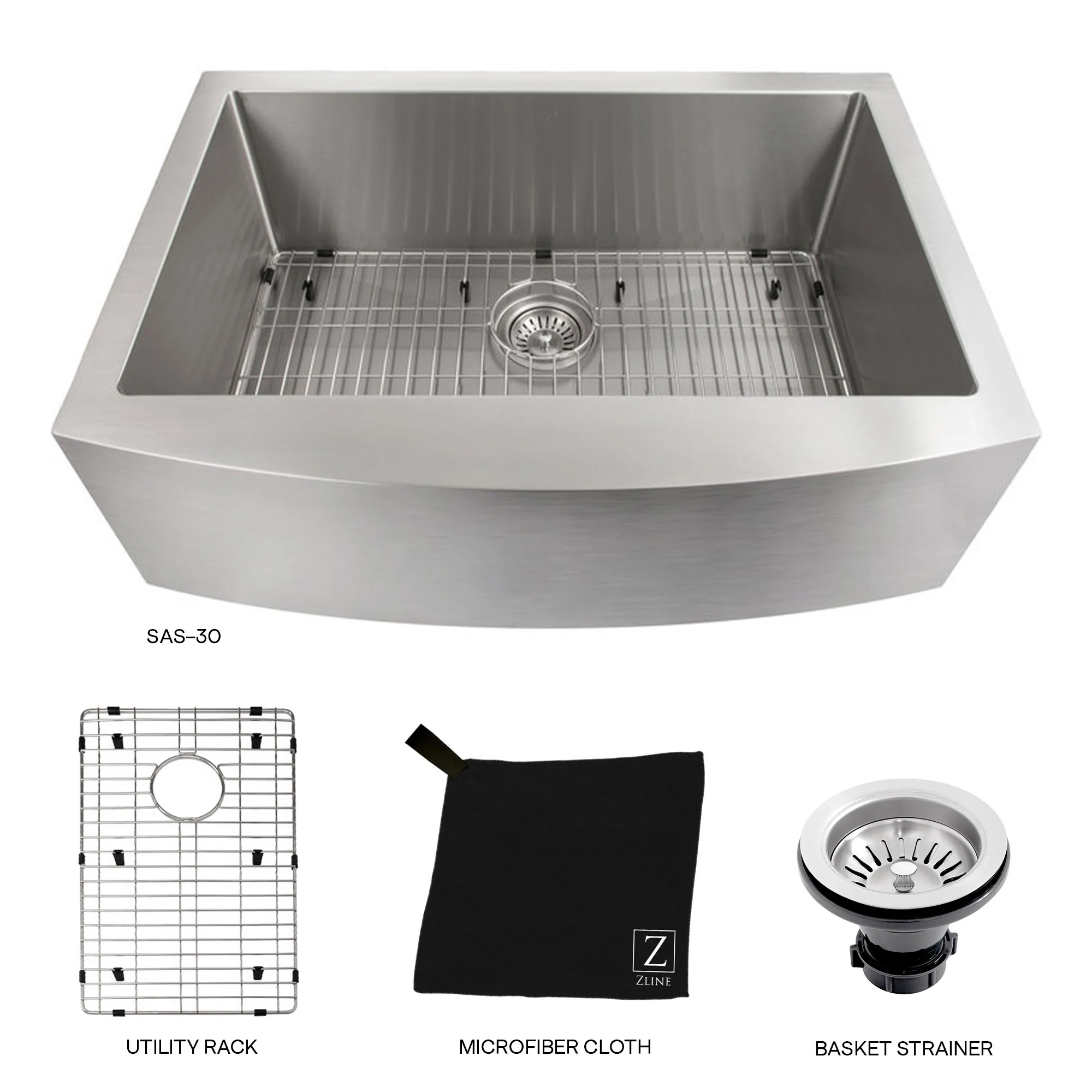ZLINE 30 in. Zermatt Farmhouse Apron Mount Single Bowl Stainless Steel Kitchen Sink with Bottom Grid (SAS-30) - Image 14