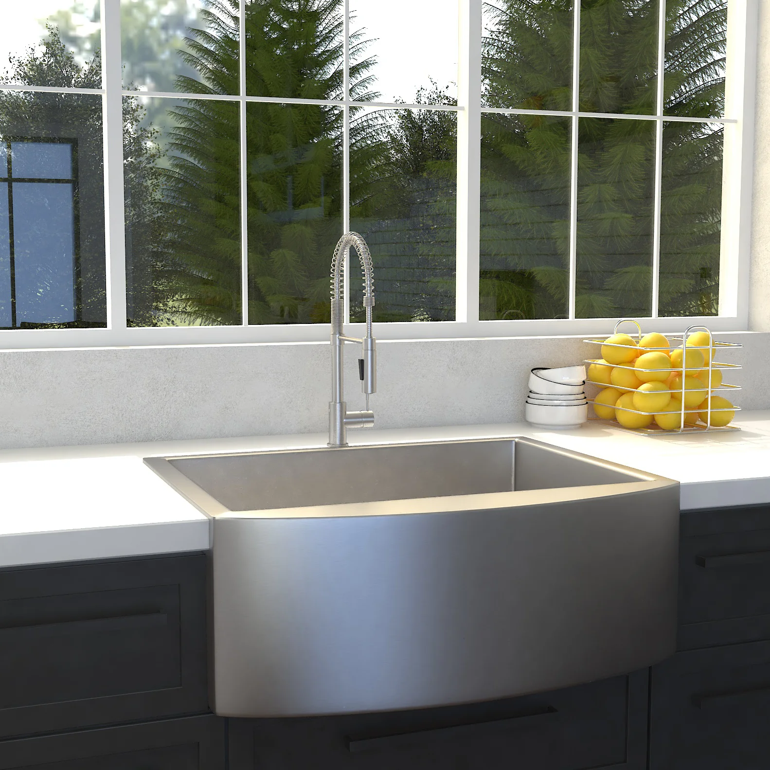 ZLINE 30 in. Zermatt Farmhouse Apron Mount Single Bowl Stainless Steel Kitchen Sink with Bottom Grid (SAS-30) - Image 2